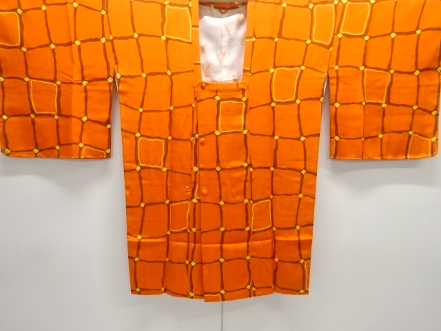 未使用品　格子模様ロング道行コート